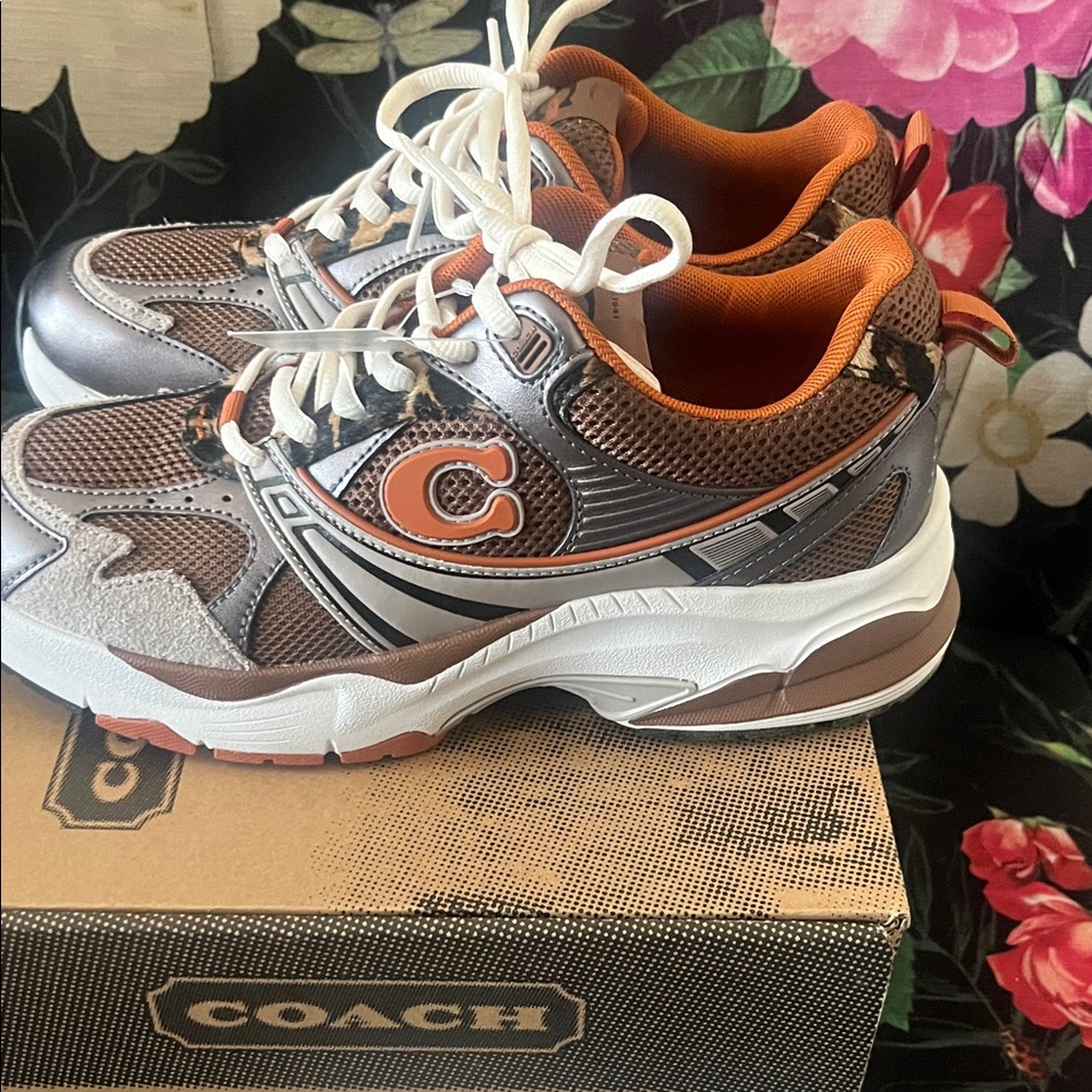 Coach Metallic Silver and Orange Sneakers - Picture 1 of 8